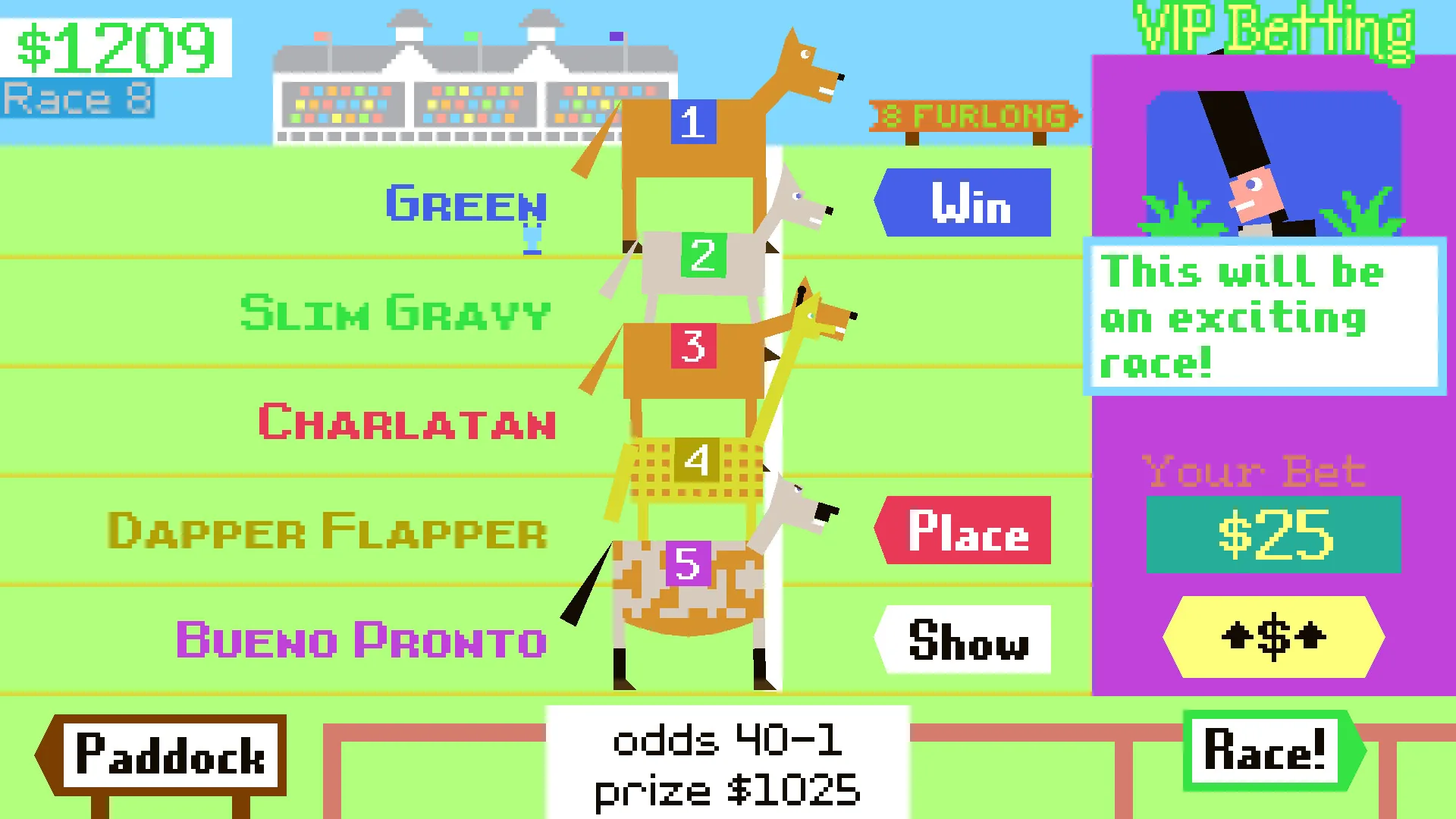 Official Horsey Game Steam screenshot showing a race with several horses and the game HUD