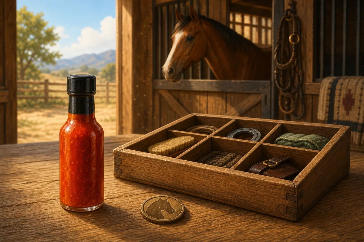 Illustration of a Horsey Game hot sauce item test with stable supplies and one test unit