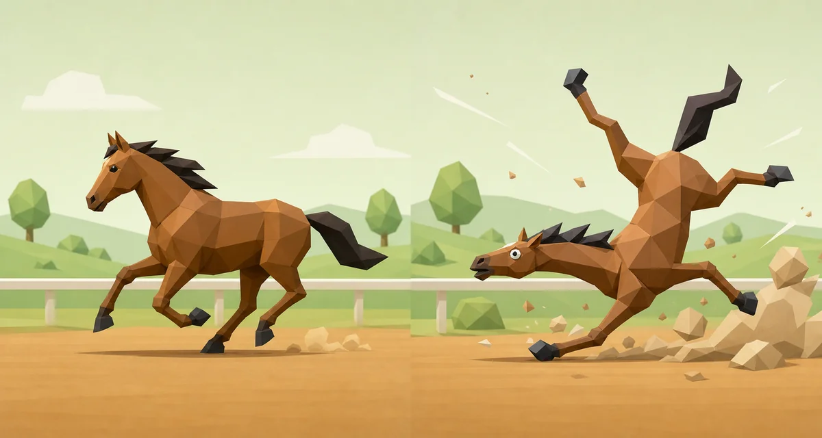 Illustrazione editoriale che confronta un cavallo da gara controllabile con uno veloce ma instabile