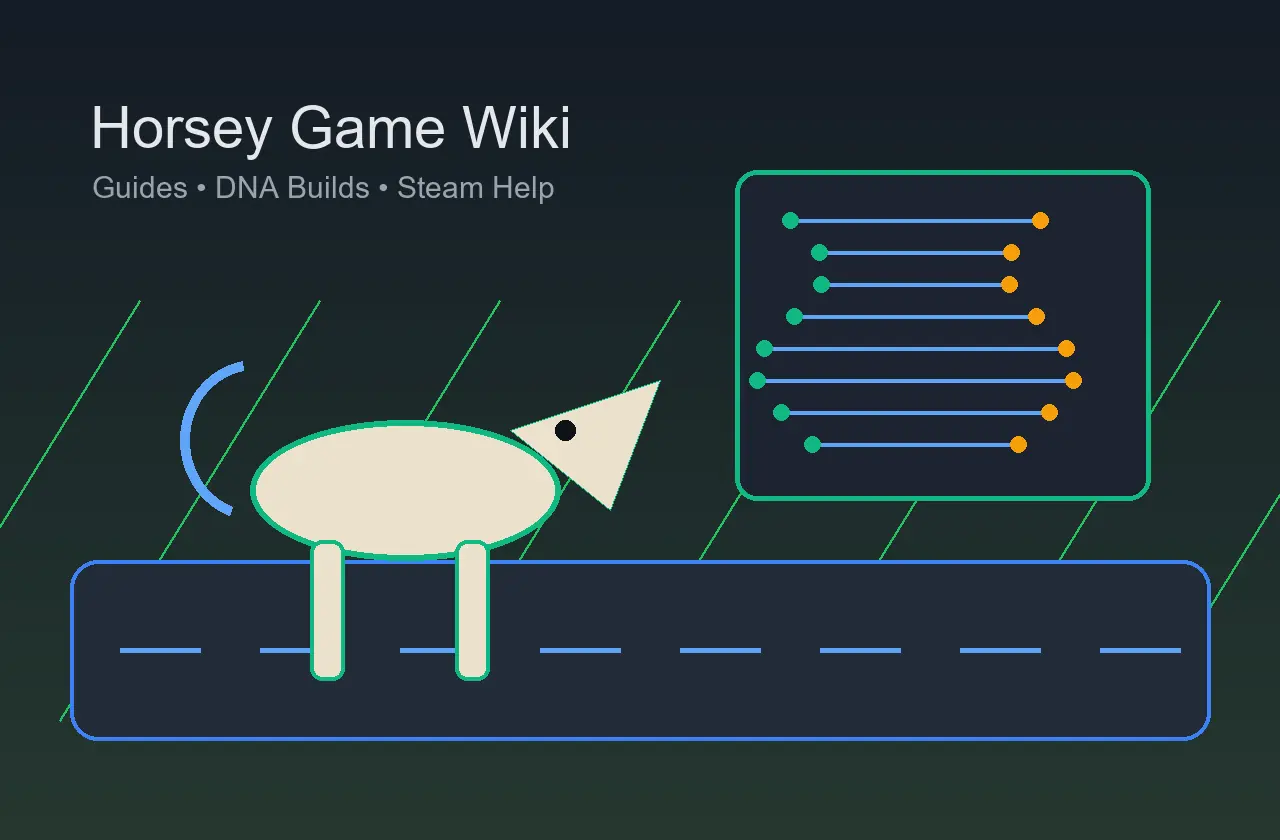 Horsey Game wiki visual showing racing, breeding, and DNA guide cards
